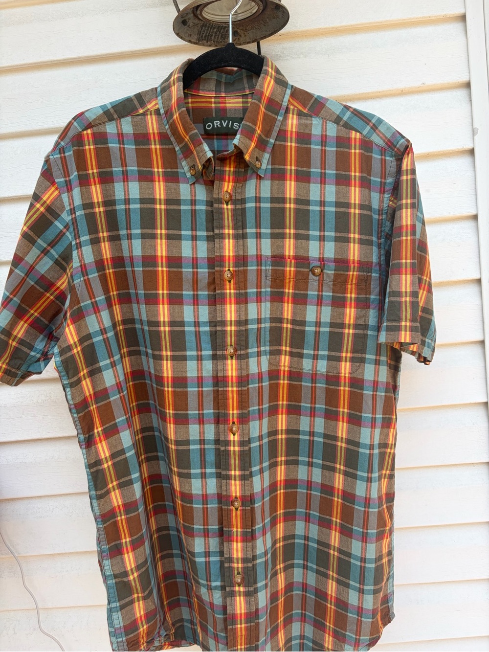 ORVIS Men’s Medium Madras Plaid Short Sleeve Button Down Shirt